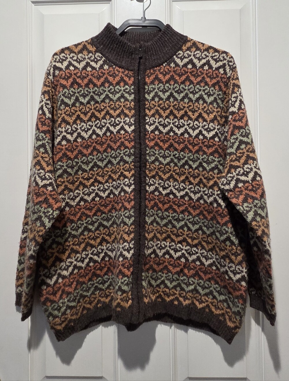 Vintage 90s Y2K Dressbarn Fair Isle Zip Up Cardigan Women's 2X